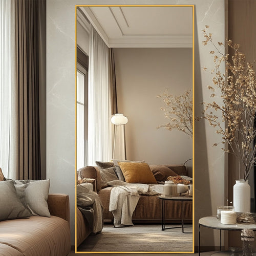 Antok Full Length Floor Mirror 71"x32" Rectangle Floor Standing Tall Mirror with Aluminum Frame, Leaning, Wall Mounted or Freestanding, Gold