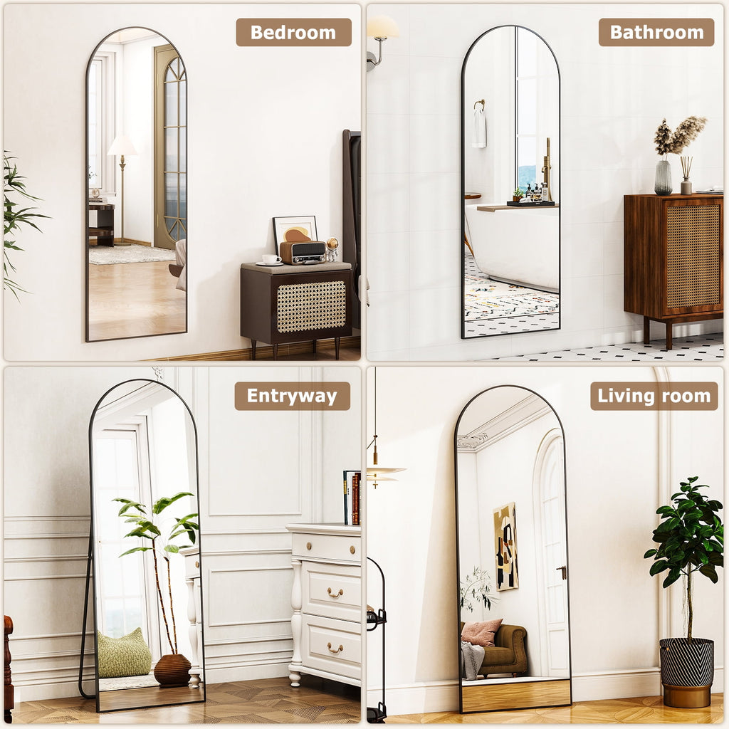 Anyrose 59"x16.3" Arched Full Length Floor Mirror Wall-Mounted Leaning Mirror, Black
