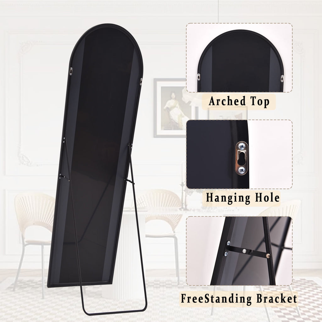 Anyrose 59"x16.3" Arched Full Length Floor Mirror Wall-Mounted Leaning Mirror, Black