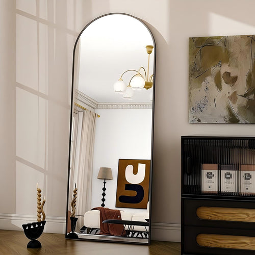 Anyrose 59"x16.3" Arched Full Length Floor Mirror Wall-Mounted Leaning Mirror, Black