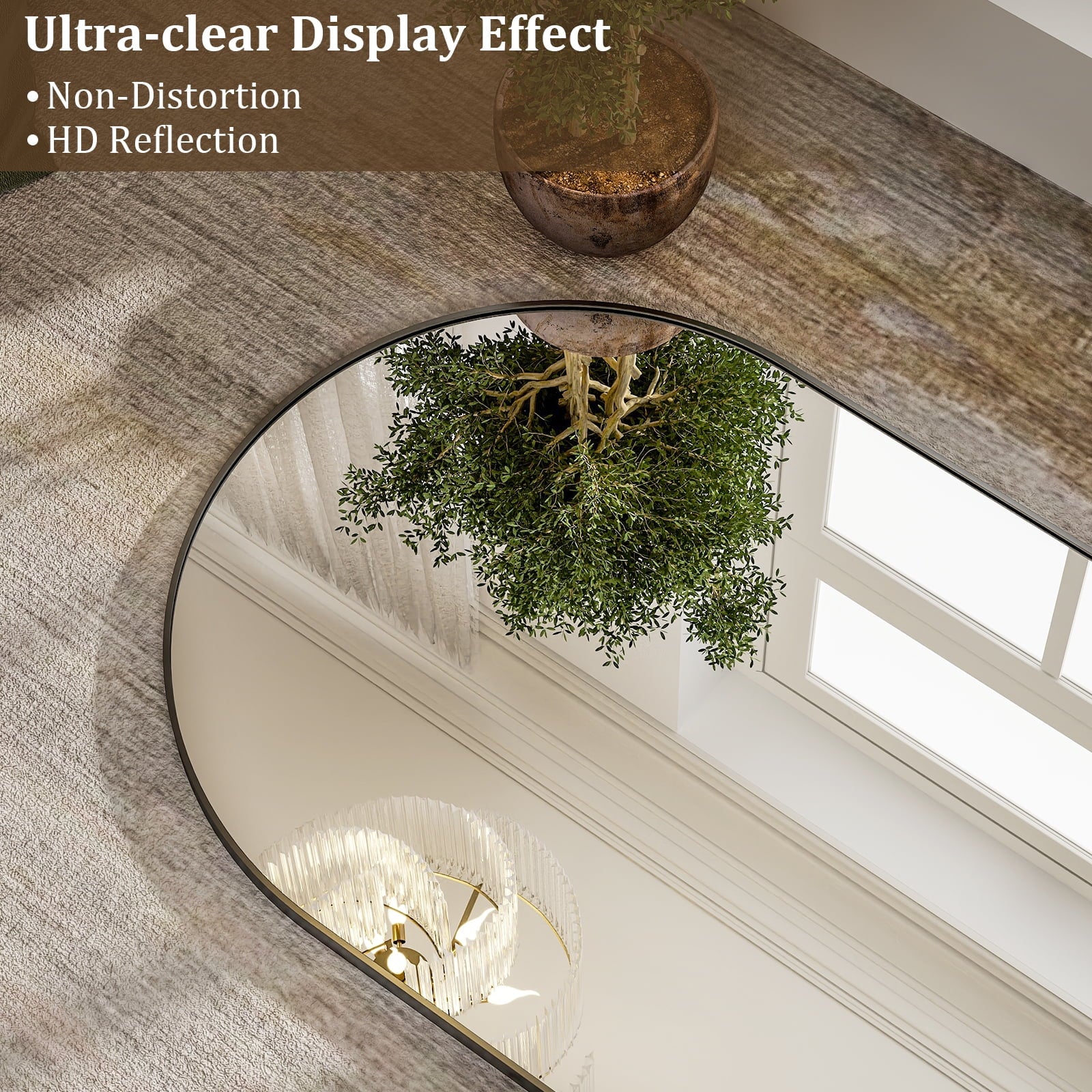 Anyrose 59"x16.3" Arched Full Length Floor Mirror Wall-Mounted Leaning Mirror, Black