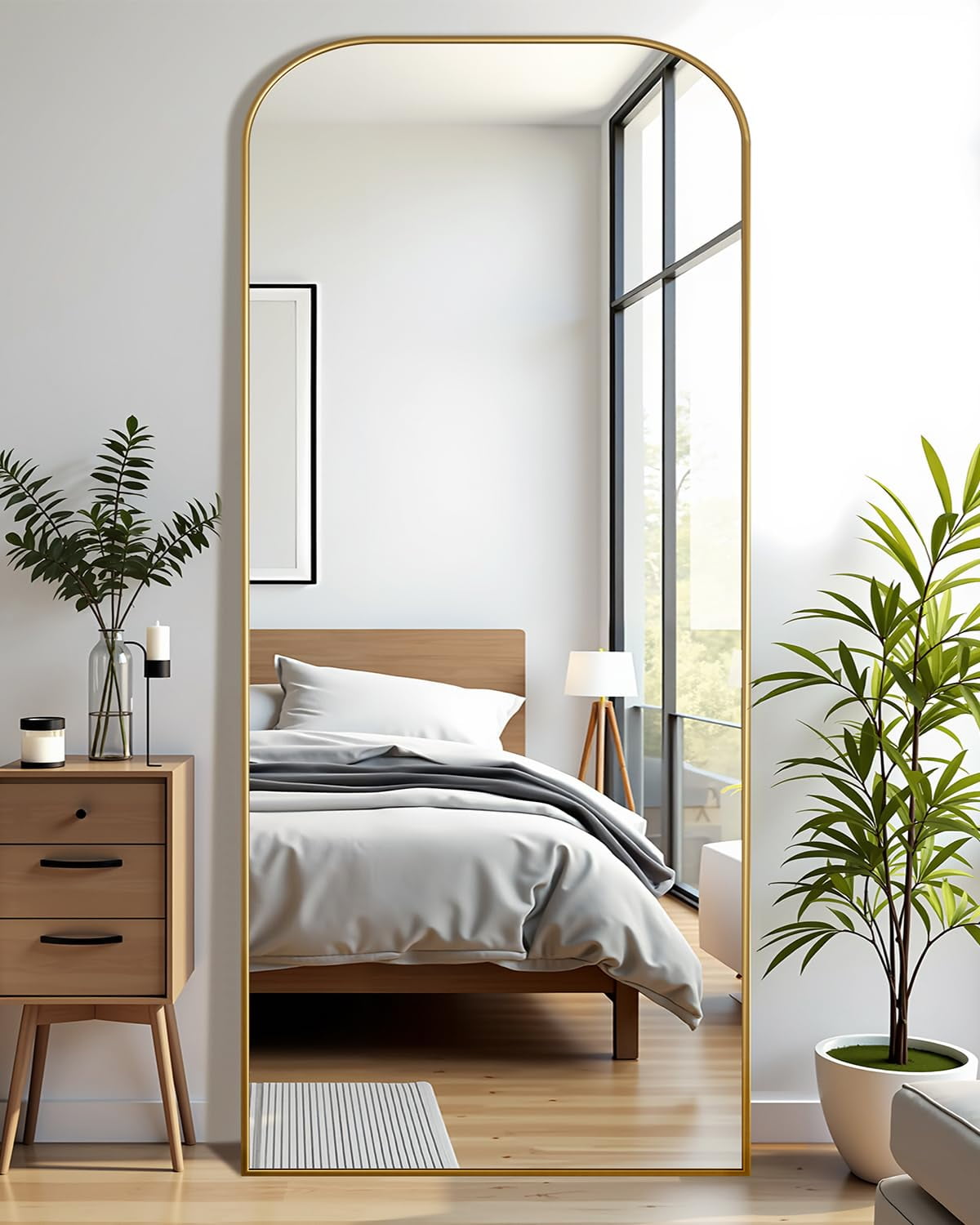 Antok 58"x21.1" Floor Mirror, Arched Full Body Standing Mirror for Bedroom & Living Room, Gold